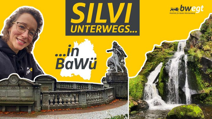 Kollage mit einem Wasserfall und einer Quelle.