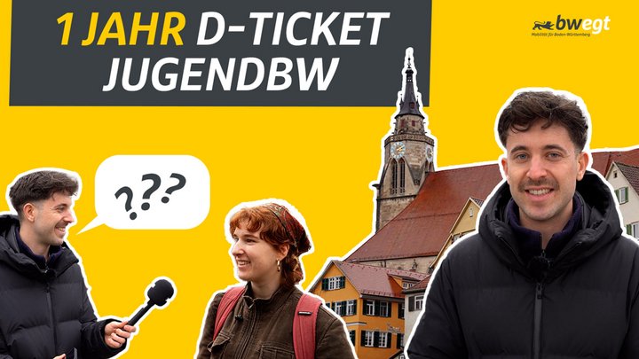 Collage mit einem jungen Mann vor der Neckarfront in Tübingen und dem selben Mann, wie er einer jungen Frau ein Mikrofon unter die Nase hält.