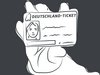 Grafik einer Hand, die das Deutschlandticket hält.