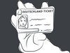 Grafik einer Hand, die das Deutschland-Ticket hält.