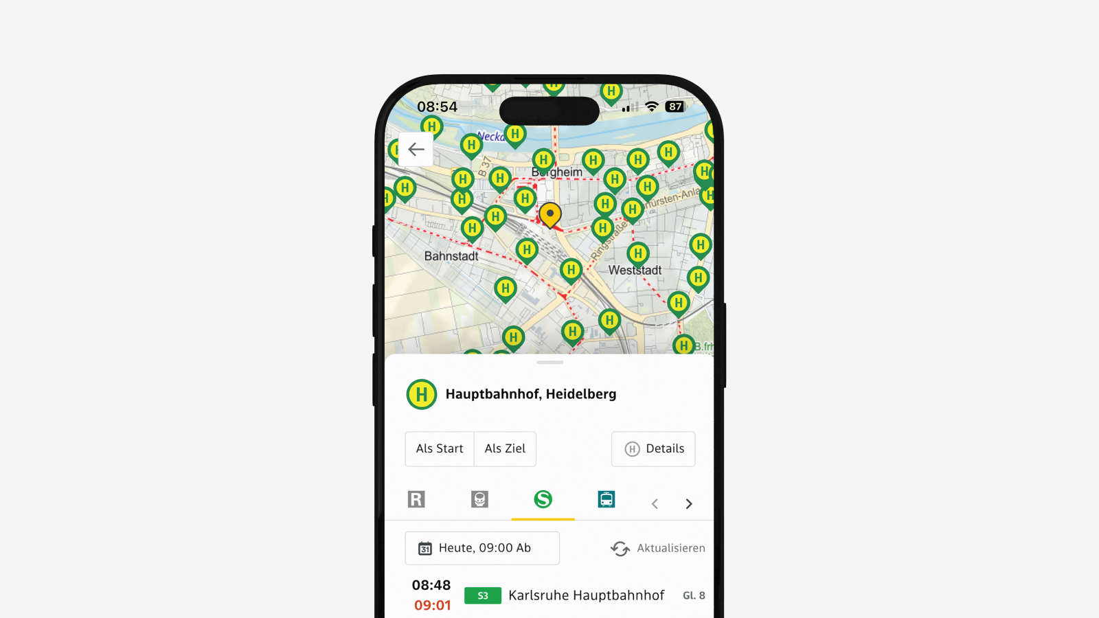 Ausschnitt der bwegt-App von der Echtzeit-Karte auf einem Smartphone