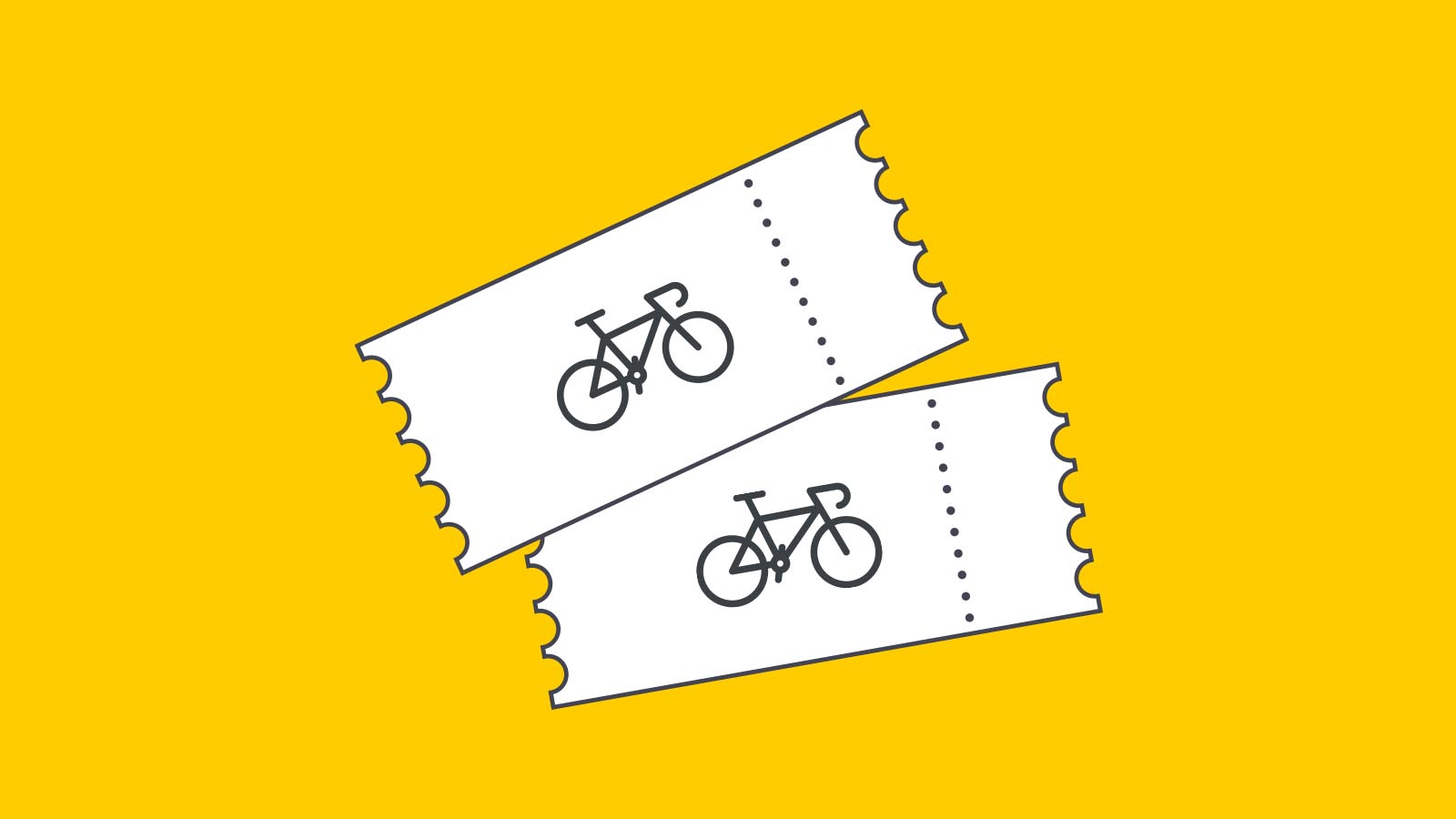 Zwei Tickets mit Fahrrad-Symbol auf gelbem Hintergrund