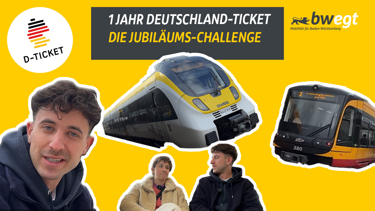 Das Bild ist eine Collage, auf dem Checker-Tobi und ein bwegt Zug zu sehen ist.